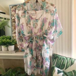 California Waves Sheer Floral Blouse - Purple and Green